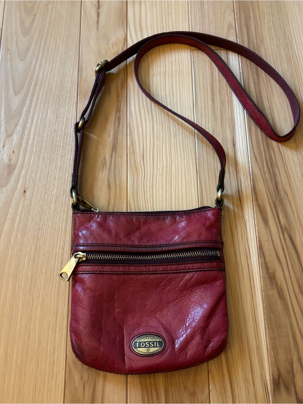 Fossil Explorer Mini Red Leather Crossbody Bag